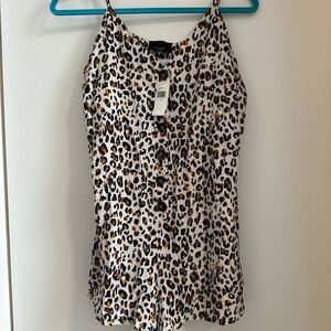 Lumiere Leopard Print Button-Front Romper - White, Black & Brown